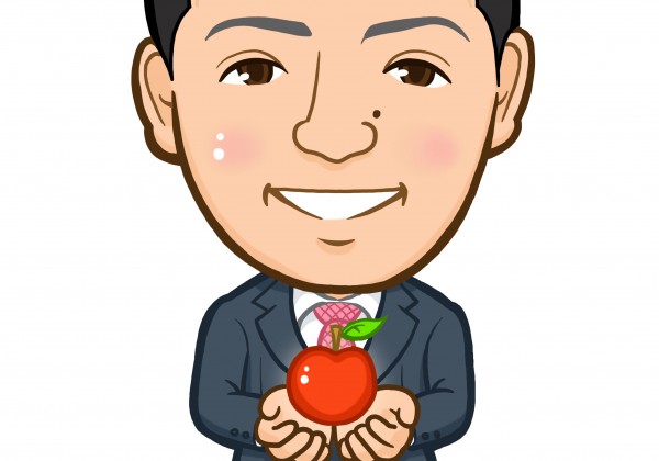 りんごを持ったビッグアップル社員様似顔絵