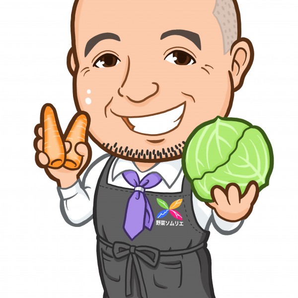 人参とキャベツを持った野菜ソムリエ様の似顔絵