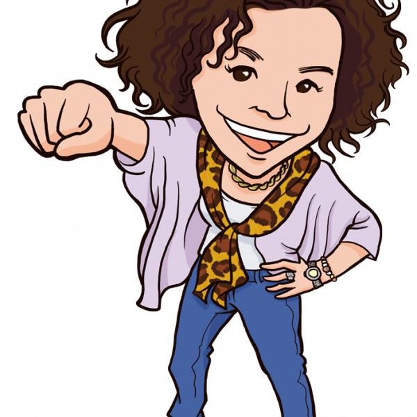 拳を振り上げた女性似顔絵