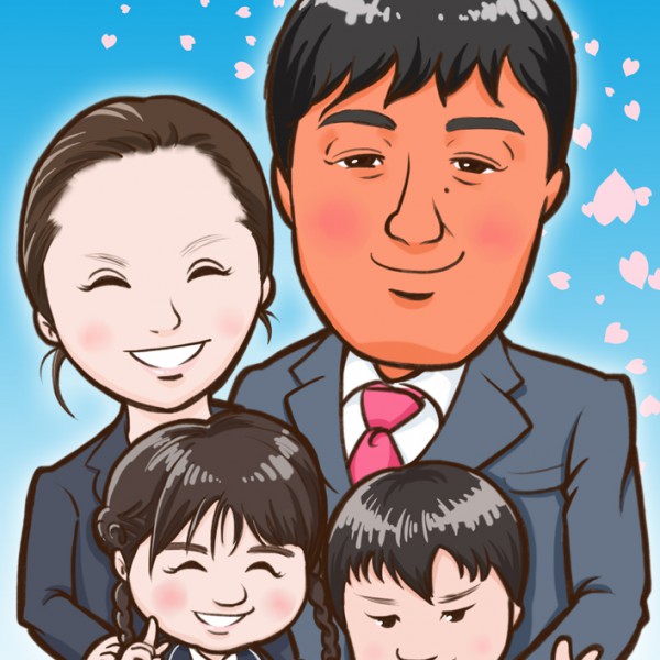 ご家族4人入学式お祝いイラスト
