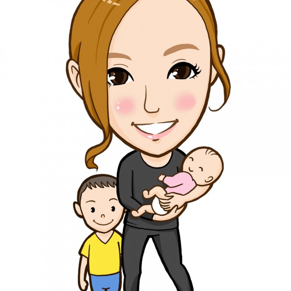 ネイルサロンスタッフ様お子さん二人といっしょに似顔絵