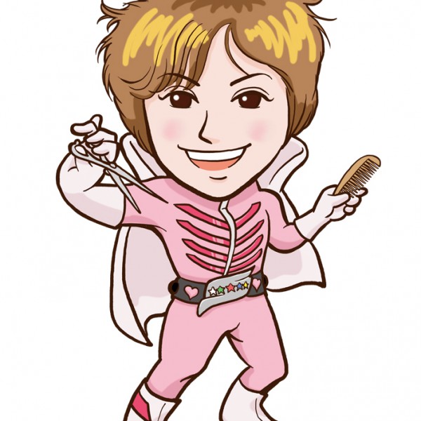 ハサミと櫛を持った美容室オーナー様似顔絵