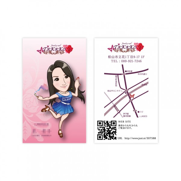 ネイルサロン「Jewelrynail TAKAKO」スタッフ様似顔絵名刺