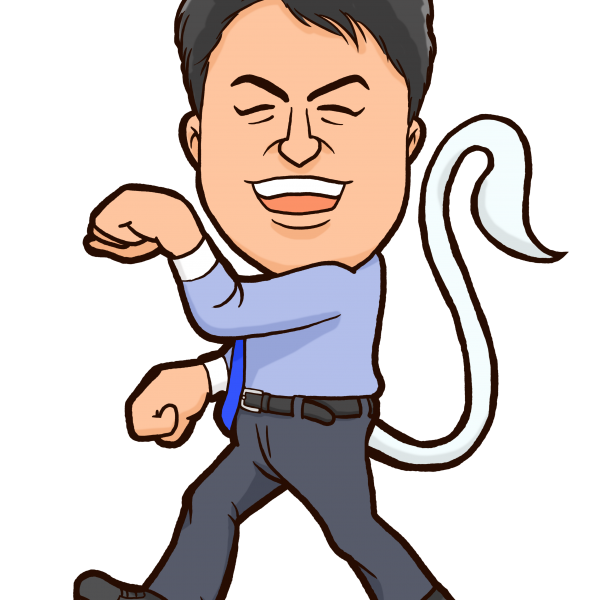 プジョーエンブレムをモチーフにしたカーディーラー社長様似顔絵