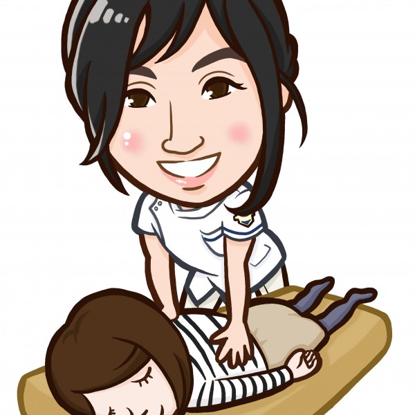 背中を施術中のカイロプラクティック似顔絵