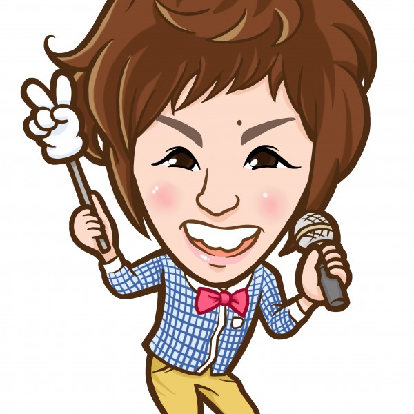 指し棒とマイクを持ったイベンター様似顔絵