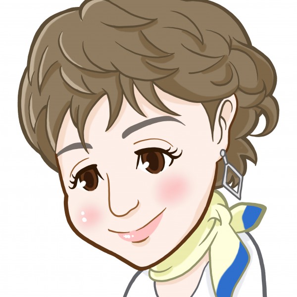 スカーフを巻いたうつむき顔の女性上半身似顔絵