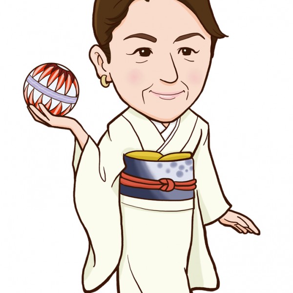 着物で手鞠を持った女性似顔絵