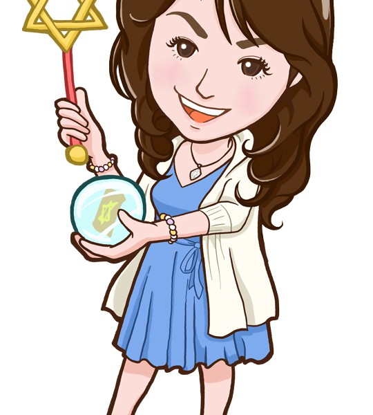 魔法のステッキと水晶を持った占い師様似顔絵