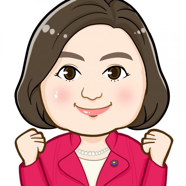 ボブヘアとピンクのジャケットの全身似顔絵作成