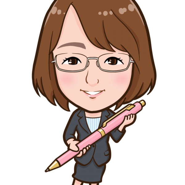 ボールペンを抱えた女性の全身似顔絵