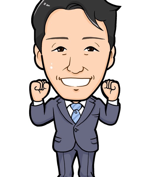 両手でやるぞーポーズの全身似顔絵