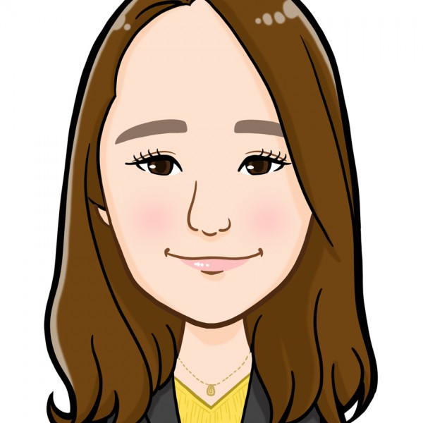 黒スーツ黄色インナー女性上半身似顔絵