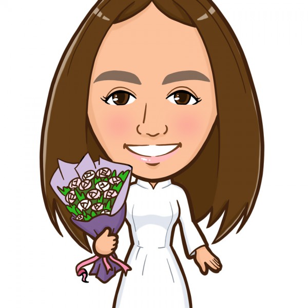 ベトナムアオザイを着用した女性全身似顔絵