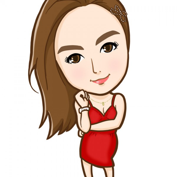 赤いワンピースの女性全身似顔絵1