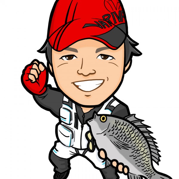 釣った魚を抱えた全身似顔絵