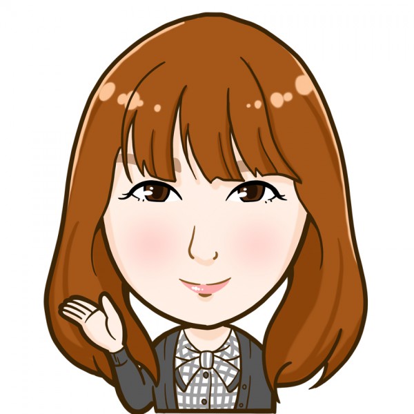 制服を着用したウェルカムポーズの女性上半身似顔絵