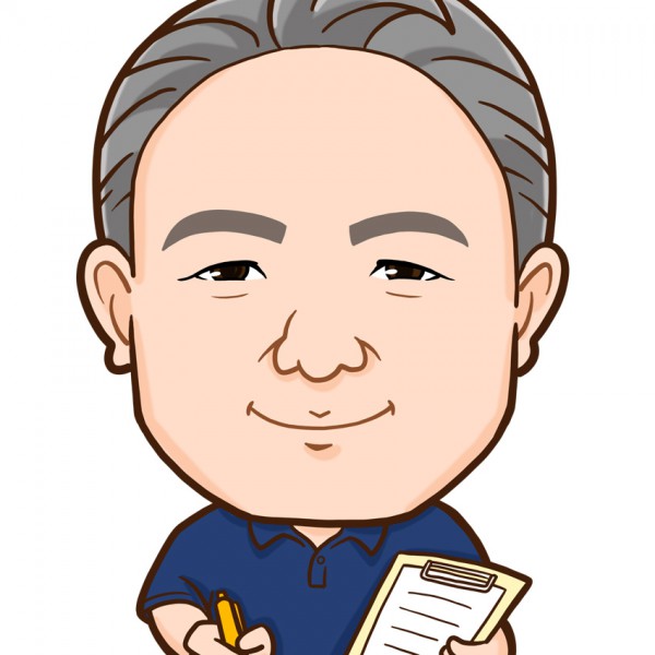 バインダーとボールペンを持った男性上半身似顔絵