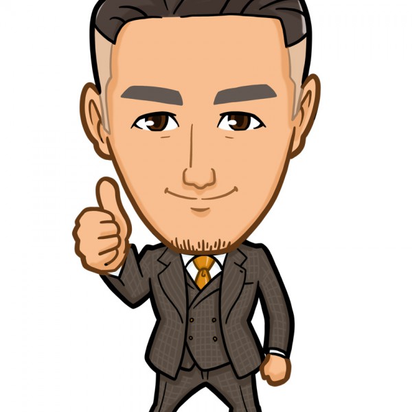 OKサインのスーツ姿男性全身似顔絵