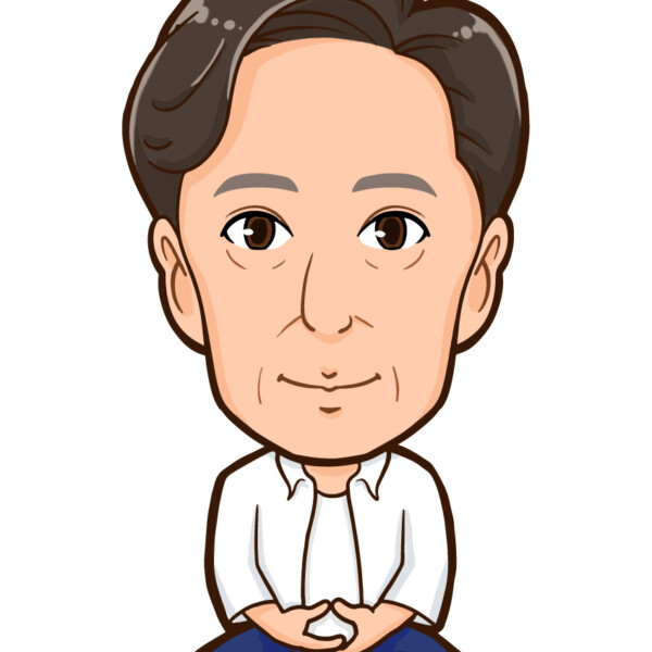 座禅を組む白シャツ姿の全身似顔絵作成