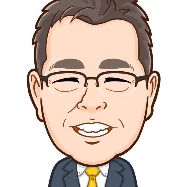 眼鏡と黄色いネクタイのスーツ姿上半身似顔絵