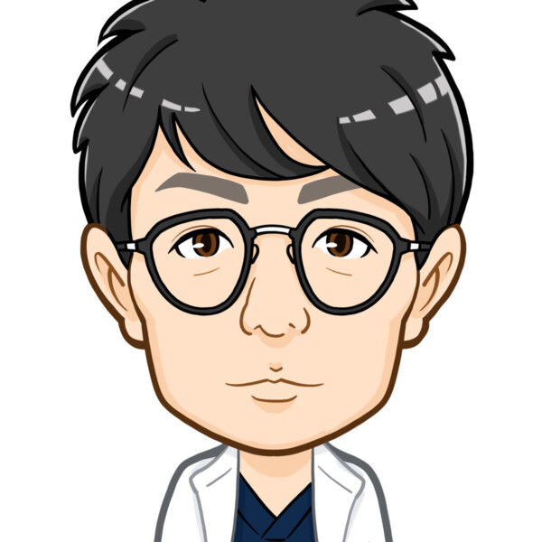 白衣で大き目メガネの上半身似顔絵