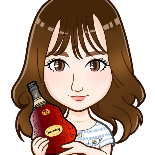 ヘネシーを手にした女性の上半身似顔絵