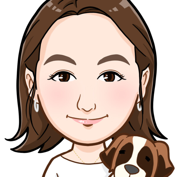 愛犬といっしょの白シャツ女性の上半身似顔絵