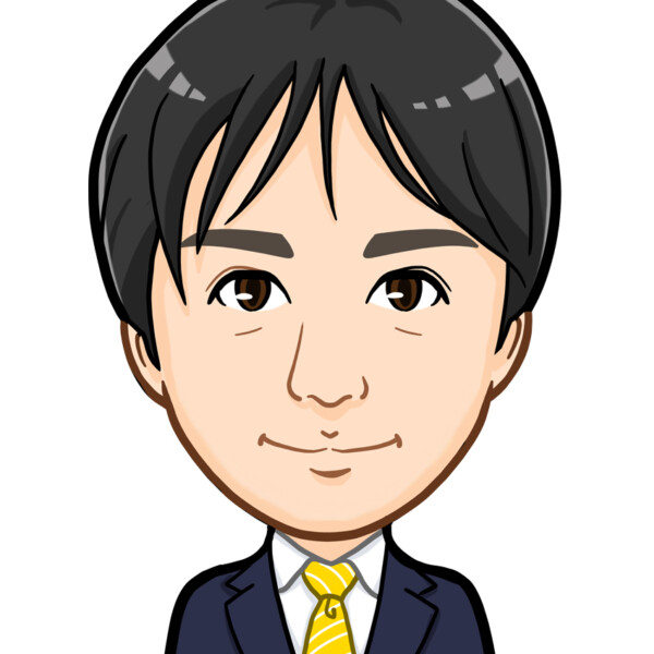 黄色ネクタイとスーツの上半身似顔絵