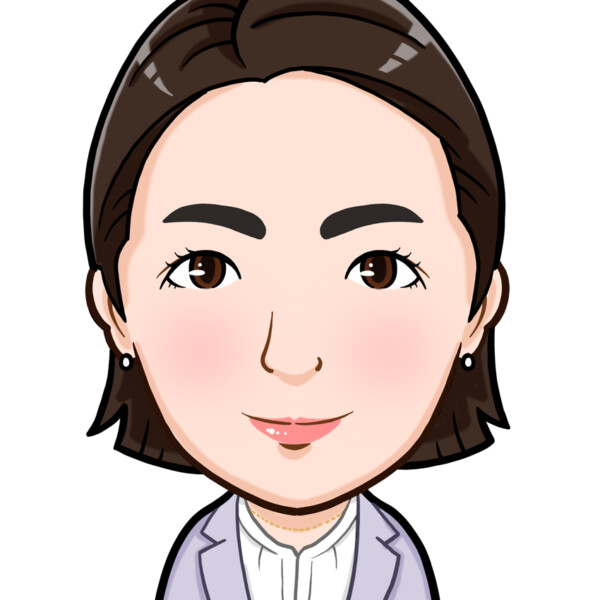 薄紫のスーツに白シャツの上半身似顔絵