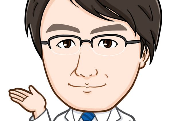右手がようこそのポーズの医師様上半身似顔絵