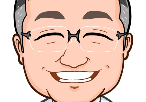 ワイシャツに青ネクタイを着用した男性上半身似顔絵