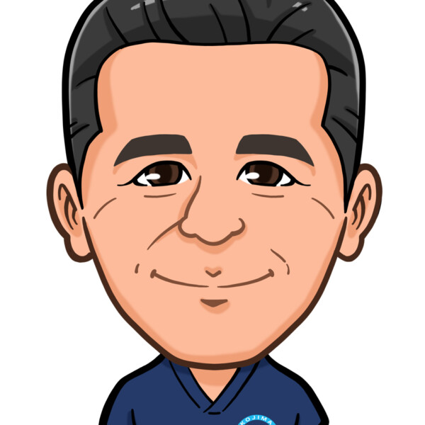 紺色スクラブの男性医師上半身似顔絵作成