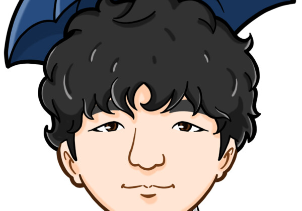 紺色の傘をさした男性上半身似顔絵