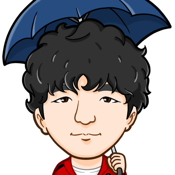 紺色の傘をさした男性上半身似顔絵