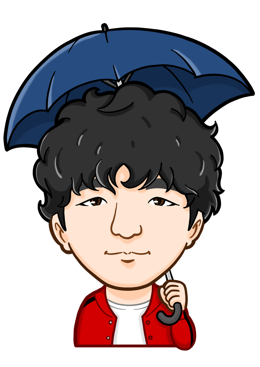 紺色の傘をさした男性上半身似顔絵