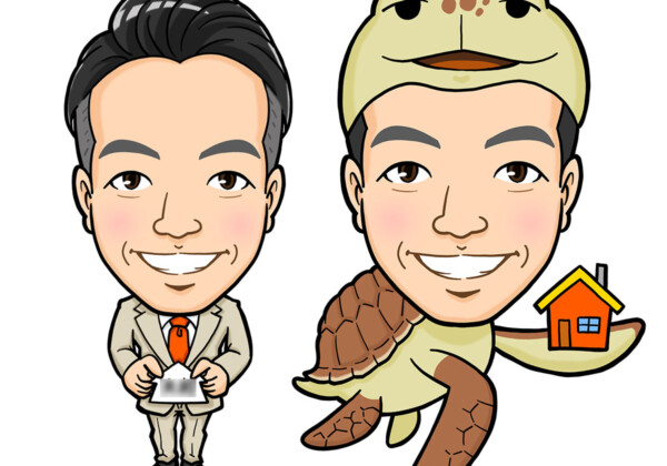 スーツとウミガメの男性全身似顔絵