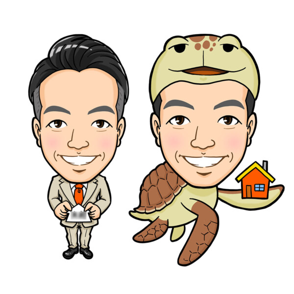 スーツとウミガメの男性全身似顔絵