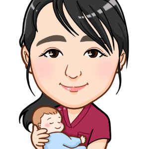 赤ちゃんを抱いたクリニックスタッフ様上半身似顔絵