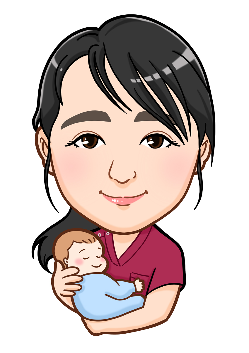 赤ちゃんを抱いたクリニックスタッフ様上半身似顔絵