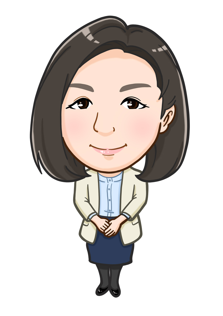 手を前で揃えた自然な立ち姿の女性全身似顔絵