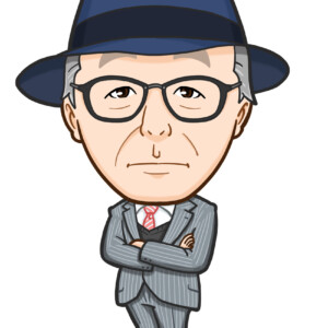 帽子をかぶったスーツ姿の男性全身似顔絵