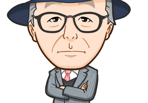 帽子をかぶったスーツ姿の男性全身似顔絵